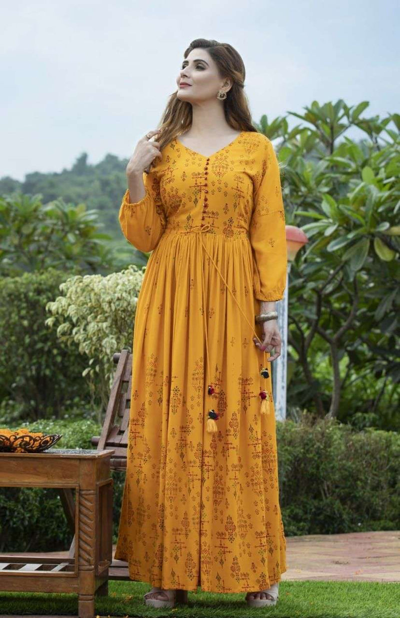 Buy Indigo Hand Block Printed Cotton Anarkali Dress | IW683/MPRT2 | The loom